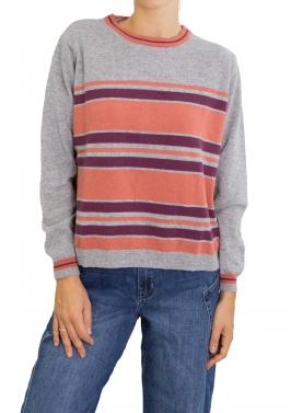 Maglione girocollo a righe multicolor 